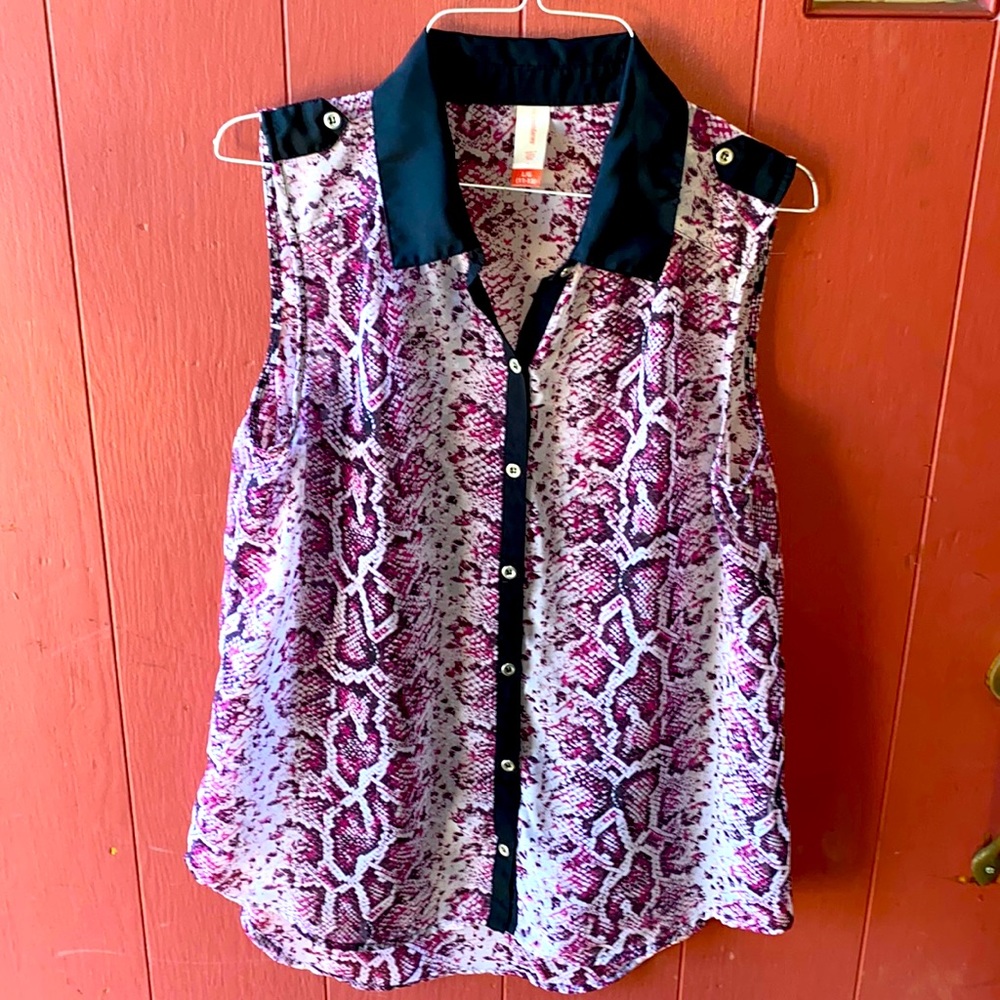 Snake Print Button Up Sleeveless Top